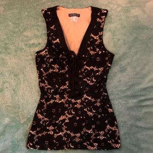 NWOT Venus Lace-Up Sleeveless Top Black Lace XS